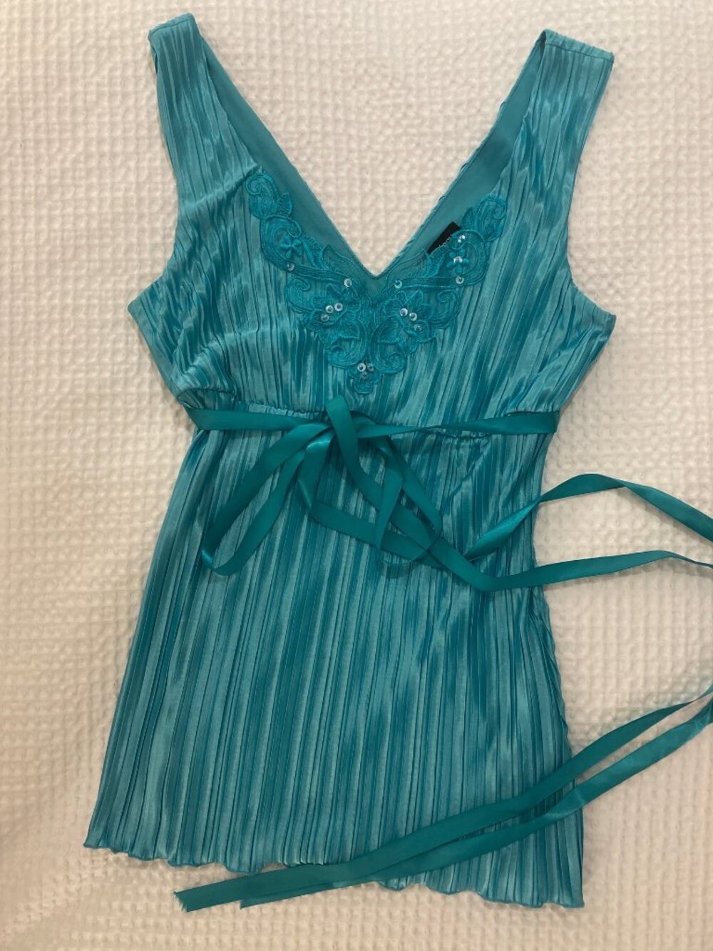VTG Le Chateau Teal Pleated Cami Blouse Beaded Y2K Made in Canada S - Picture 10 of 16